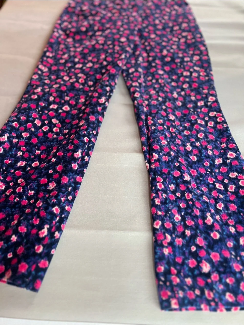 J Crew Floral Corduroy Straight Leg Pants Navy Pink Print Size 2